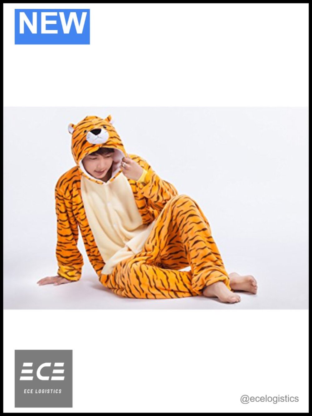 Plush Unisex Tiger Costume Pajama Set Hooded Button Down Cosplay - Picture 6 of 6